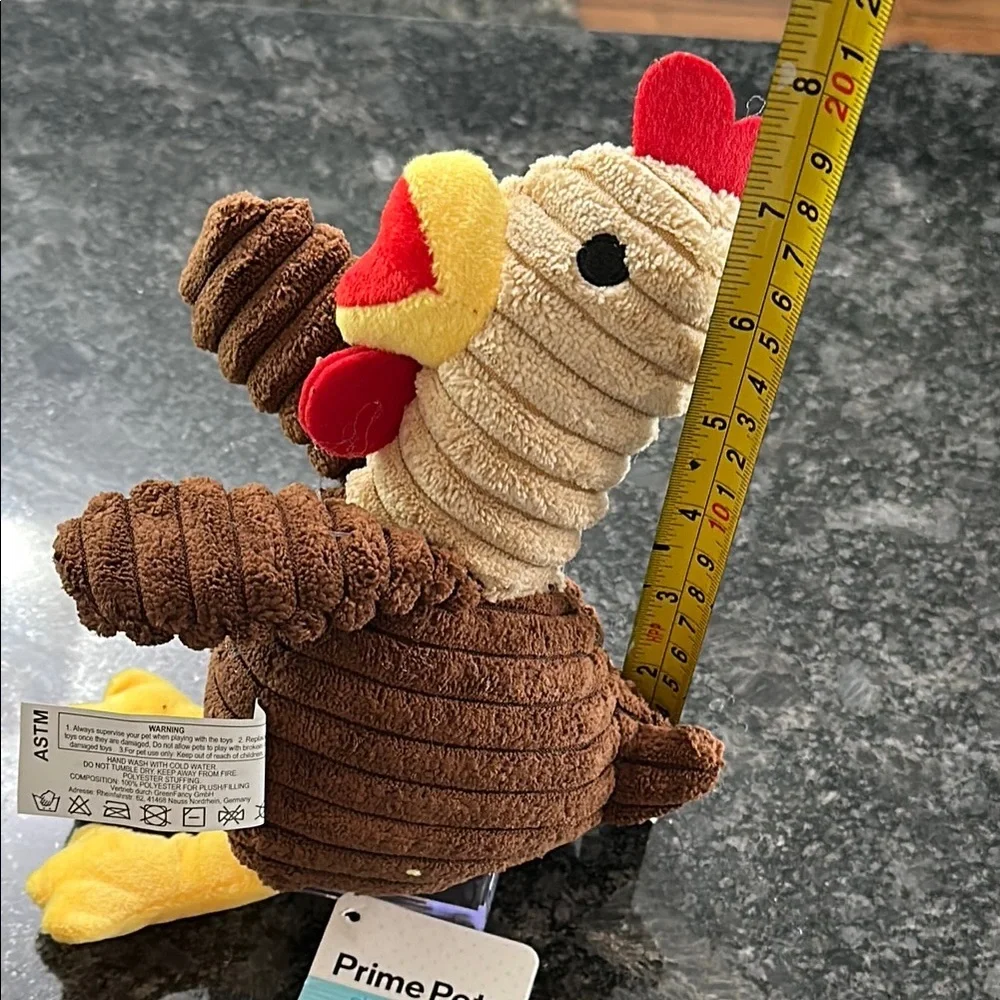Prime Pets Plush Rowdy Rooster Squeaky Dog Toy Brown, Red & Yellow NWT 8” x 6